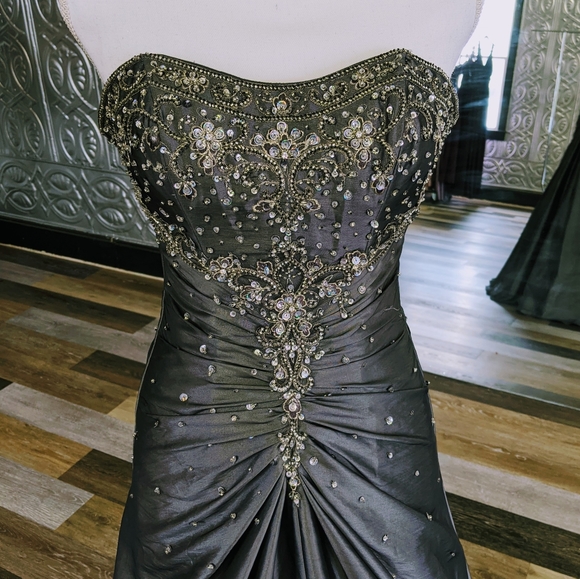 LAST CHANCE Charcoal Beaded Ballgown w/ Corset - Picture 2 of 4